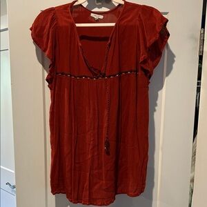 Maurices Rust Blouse with Tassel Detail
